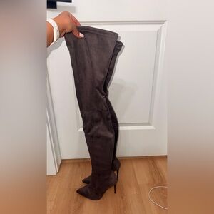 Grey Suede thigh high boots